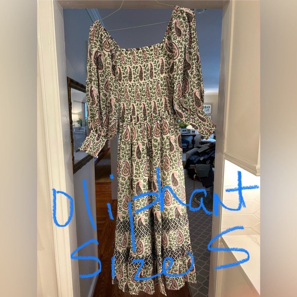 Oliphant Pink and Green Ruched Maxi Dress